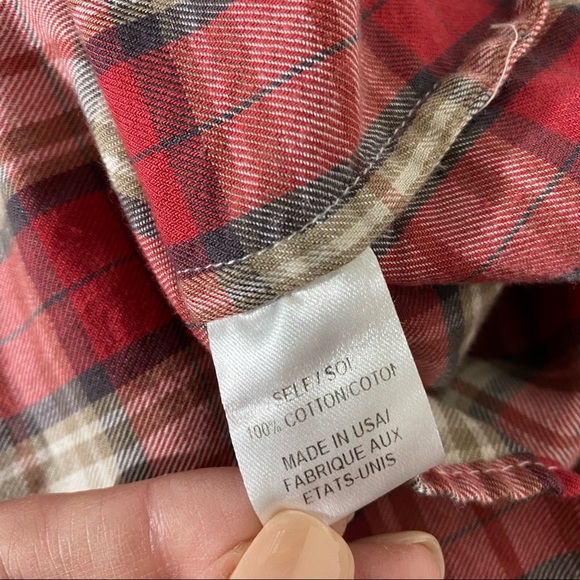 HAUTE HIPPIE Red Plaid Henley Pullover Flannel Elbow Sleeve Top - Picture 4 of 5